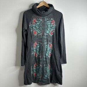 Title Nine Holiday Gadget Tunic Dress Womens M Gray Cowl Neck Long Sleeve Pocket